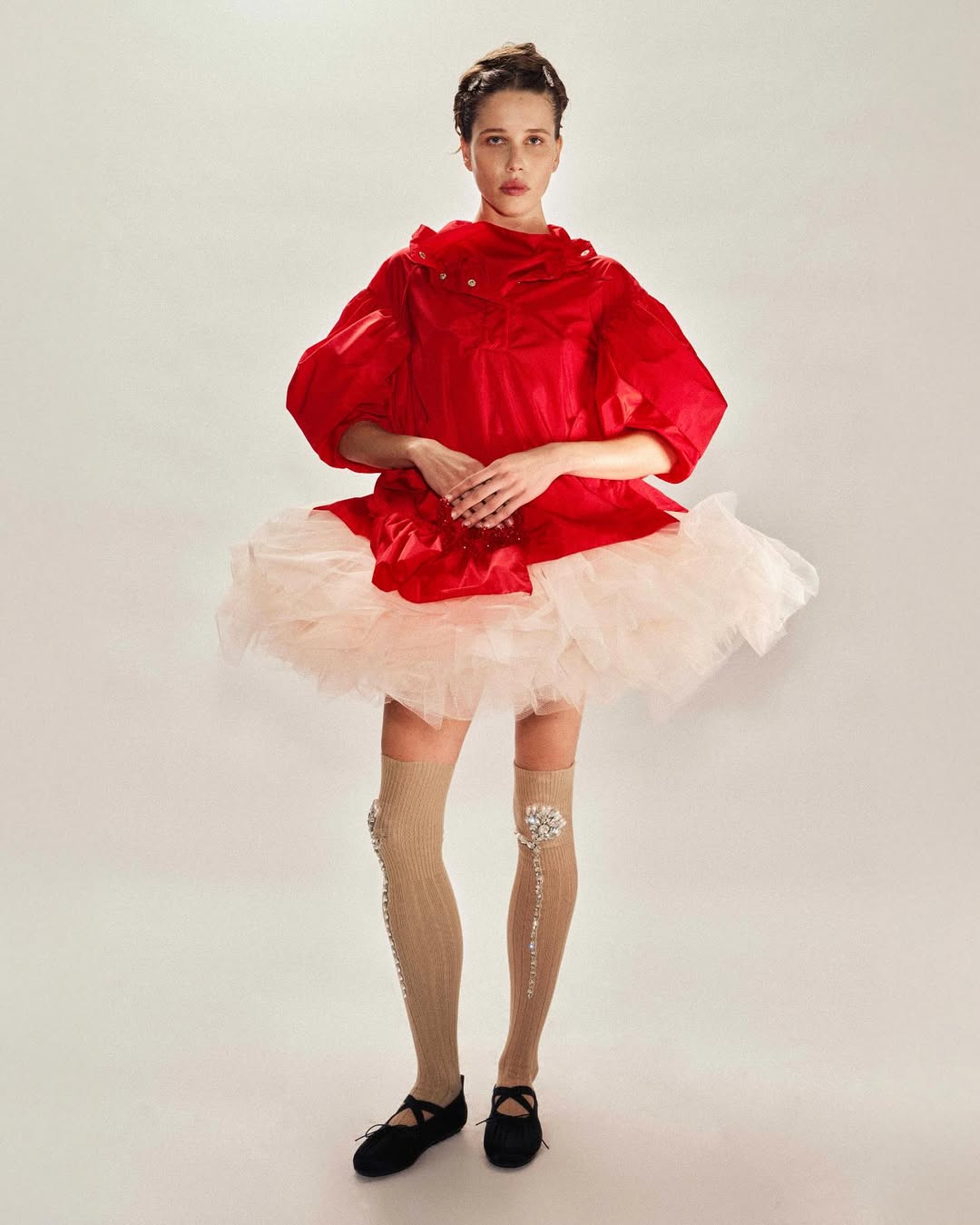 【Simone Rocha】フローラル-appliqueストレートパンツ Floral-appliqué straight pants in black - Simone Rocha