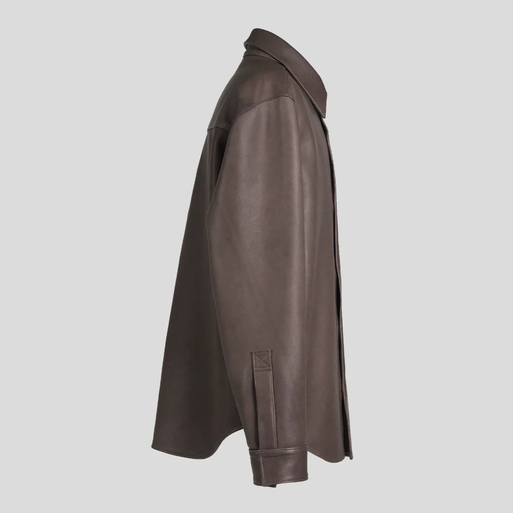 VUJADE - DEAN LEATHER AFFIX SHIRT IN CEDAR BROWN
