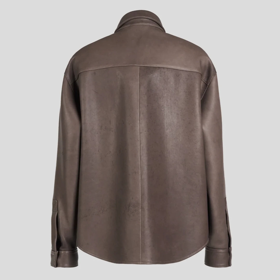 VUJADE - DEAN LEATHER AFFIX SHIRT IN CEDAR BROWN