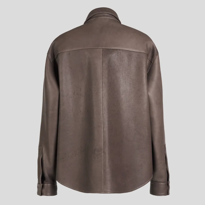 VUJADE - DEAN LEATHER AFFIX SHIRT IN CEDAR BROWN