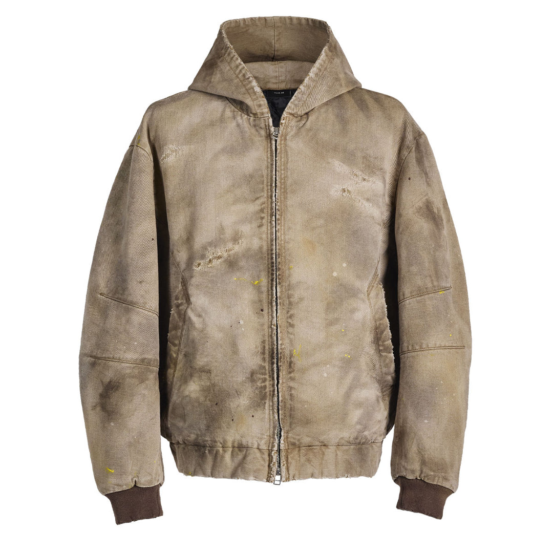 VUJADE - BECK DESTROYED  HOODED BOMBER IN BRUSHED COTTON