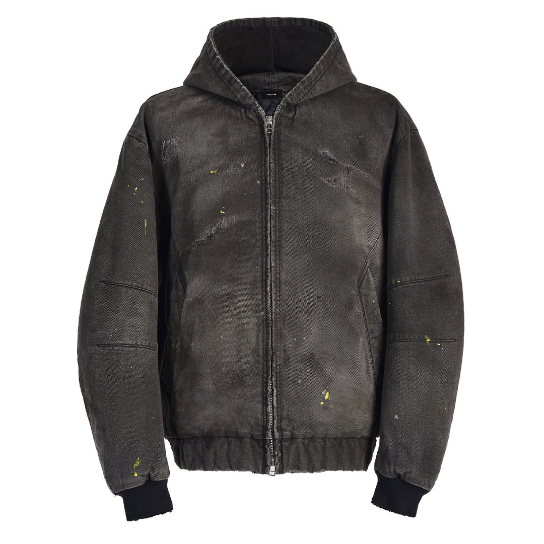 VUJADE - BECK DESTROYED  HOODED BOMBER IN BRUSHED COTTON