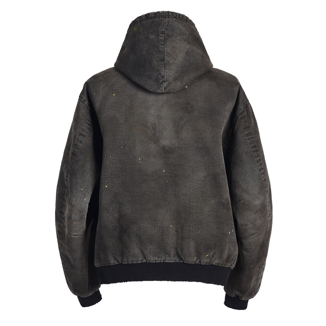 VUJADE - BECK DESTROYED  HOODED BOMBER IN BRUSHED COTTON