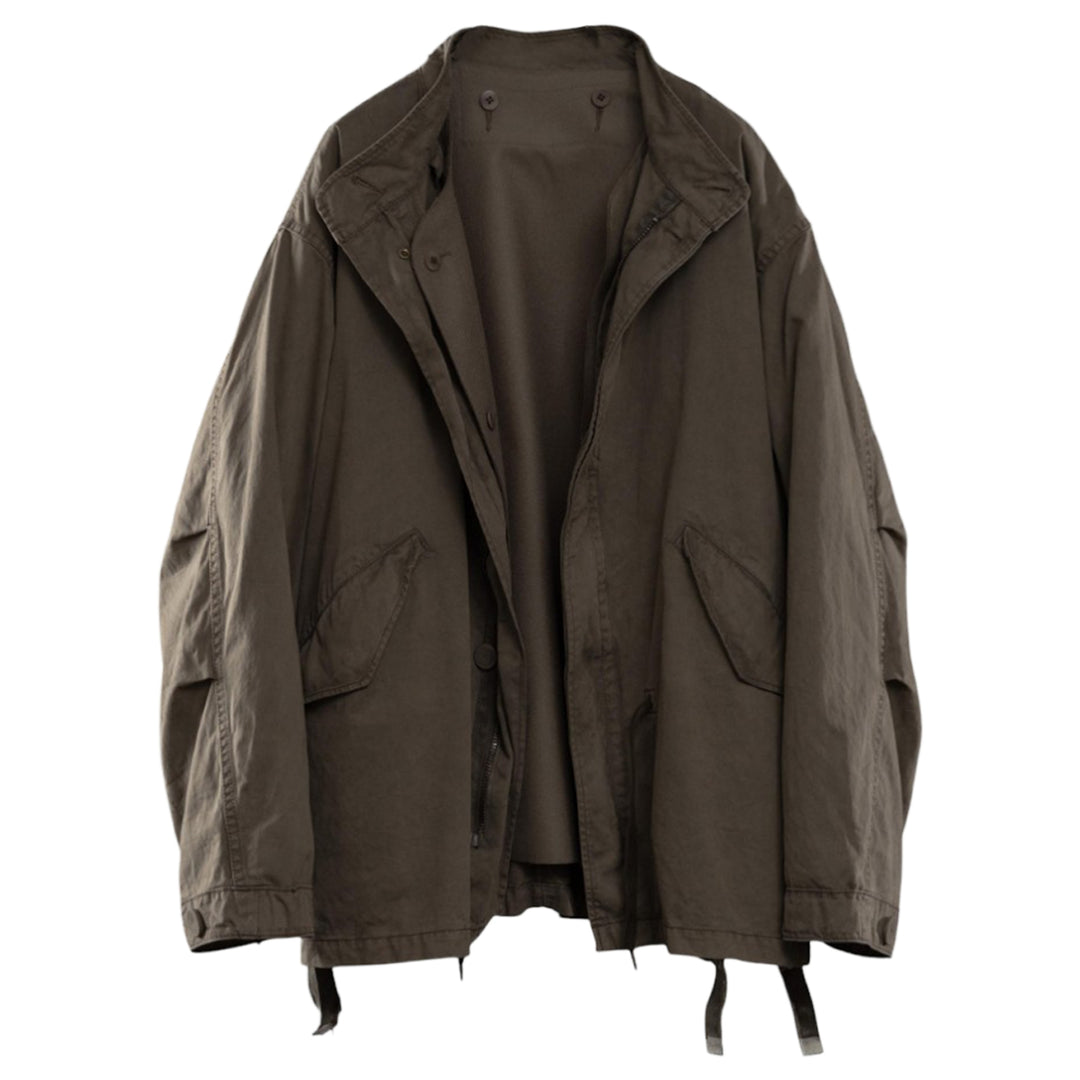 Garment-dyed short mod jacket with melton lining.