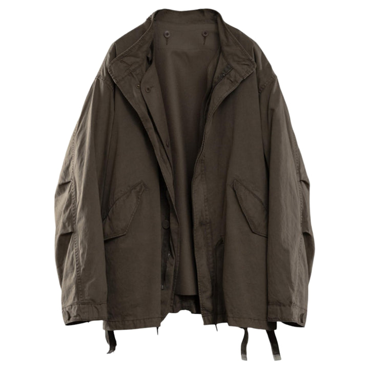 Garment-dyed short mod jacket with melton lining.