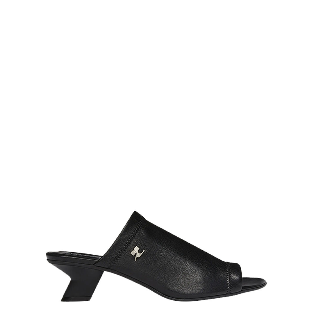COURREGES - WET STRETCH LEATHER HEELED SLIDES