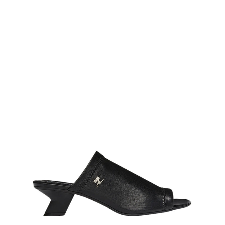 COURREGES - WET STRETCH LEATHER HEELED SLIDES