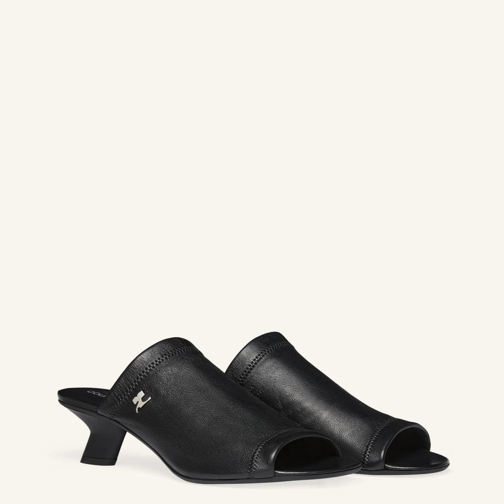 COURREGES - WET STRETCH LEATHER HEELED SLIDES
