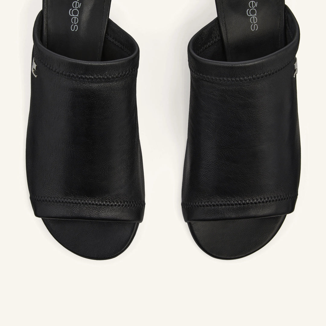 COURREGES - WET STRETCH LEATHER HEELED SLIDES