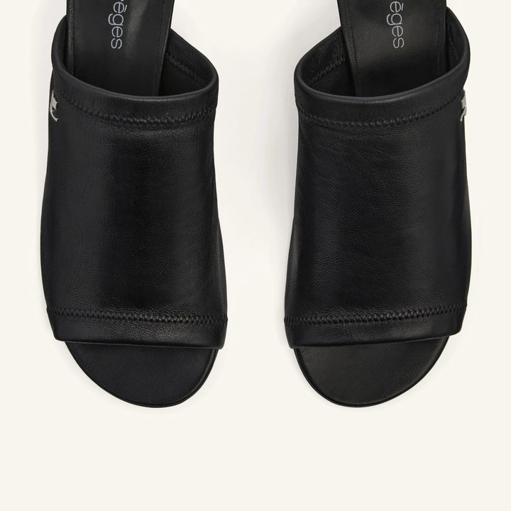 COURREGES - WET STRETCH LEATHER HEELED SLIDES