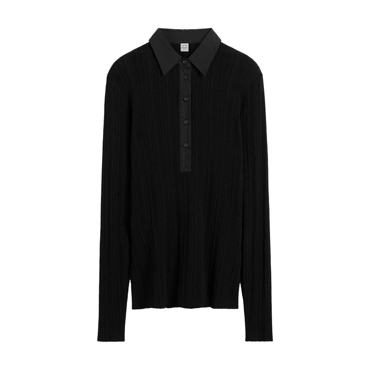 TOTEME - Half-placket knit shirt Black