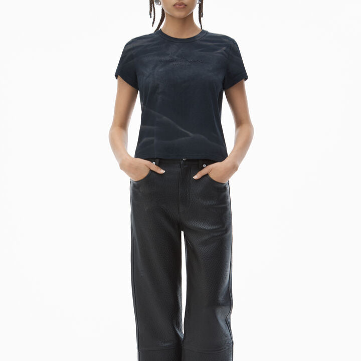 Alexander Wang - ディストレストロゴ コットンジャージー シュランケン tシャツ