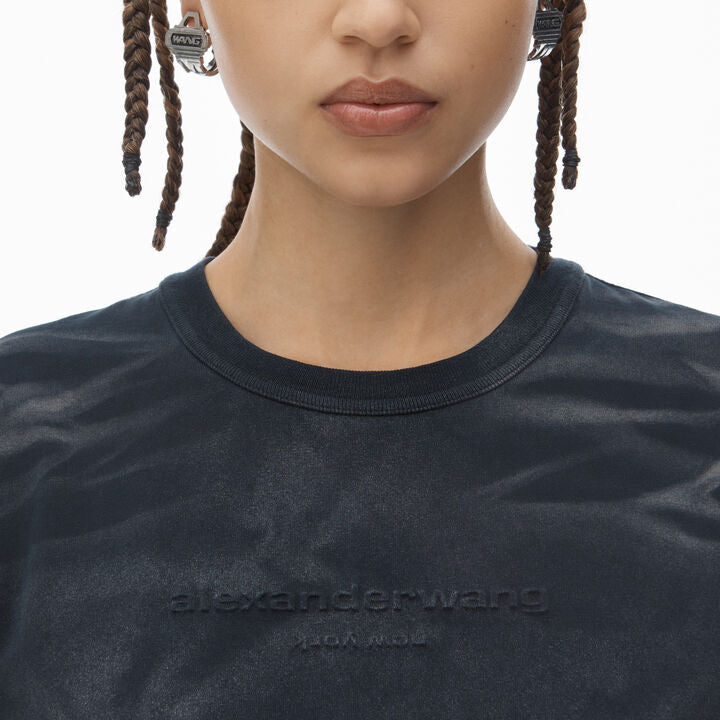 Alexander Wang - ディストレストロゴ コットンジャージー シュランケン tシャツ