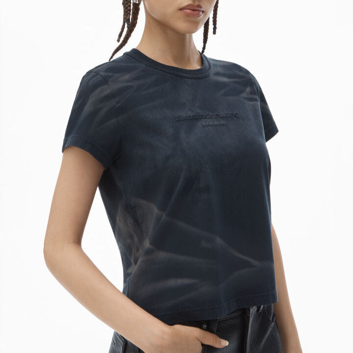Alexander Wang - ディストレストロゴ コットンジャージー シュランケン tシャツ