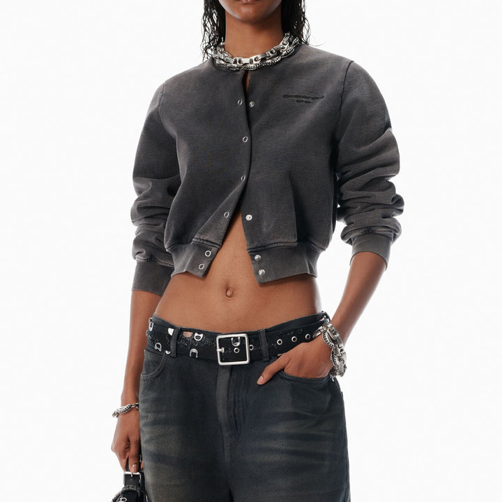 Alexander Wang - ブラックコットン テリー シュランク カーディガン