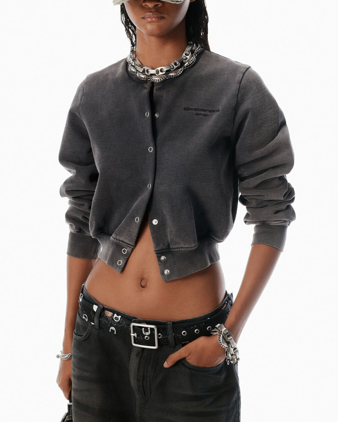 Alexander Wang - ブラックコットン テリー シュランク カーディガン