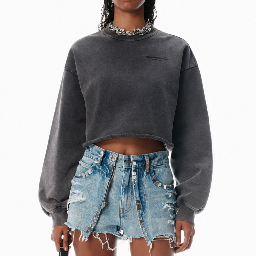 Alexander Wang - ブラック クロップド スウェットシャツ ロゴ入り