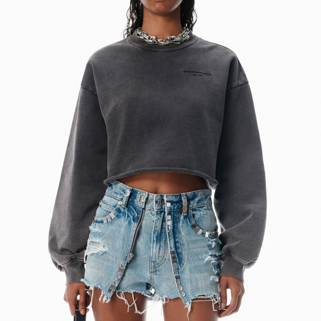 Alexander Wang - ブラック クロップド スウェットシャツ ロゴ入り