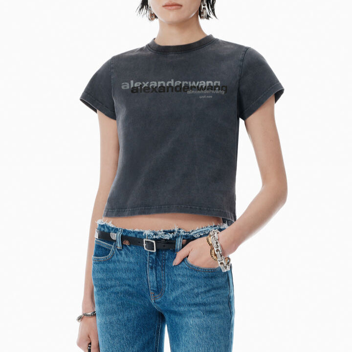 Alexander Wang - ブラック シュランク ディストレストロゴ tシャツ