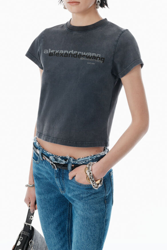 Alexander Wang - ブラック シュランク ディストレストロゴ tシャツ