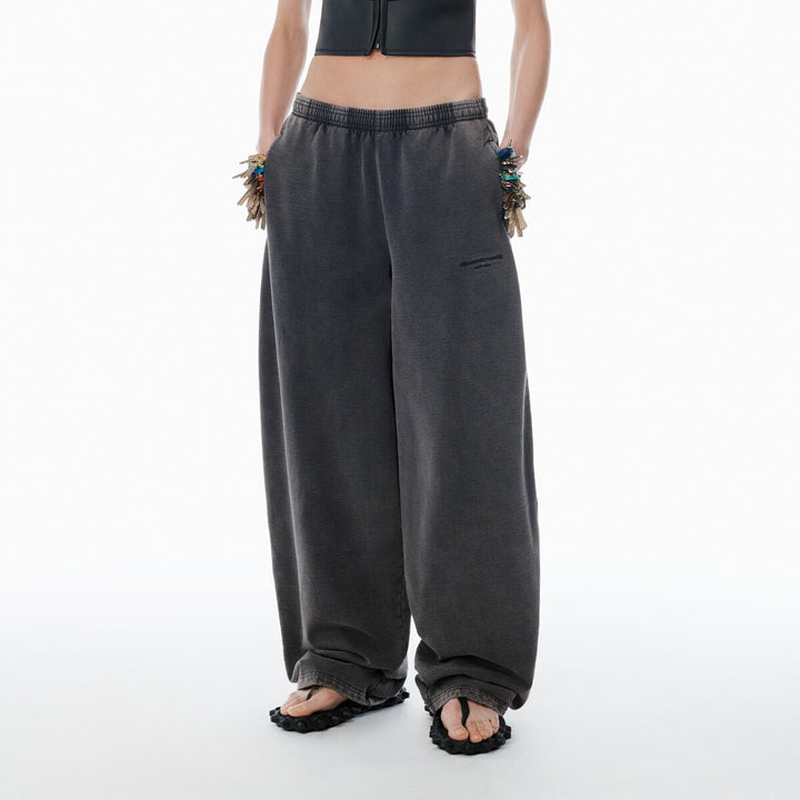 Alexander Wang - ブラック ワイドレッグ スウェットパンツ