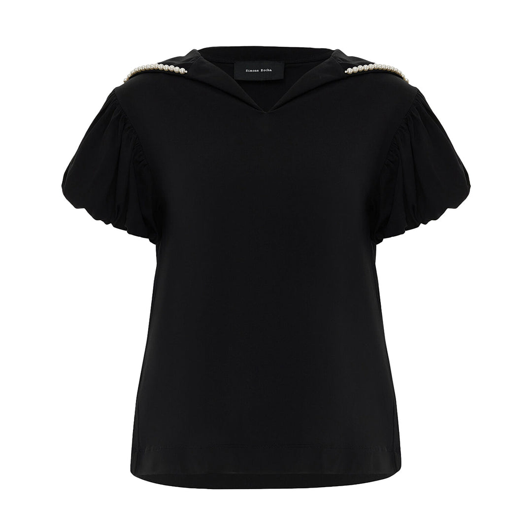 Simone Rocha - PUFF SLEEVE SAILOR COLLAR T-SHIRT W/ EMB