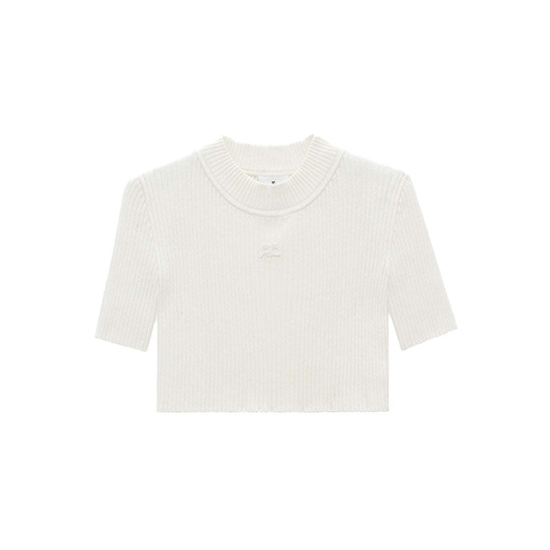 COURRÈGES - MOCKNECK RIB KNIT CROPPED TOP