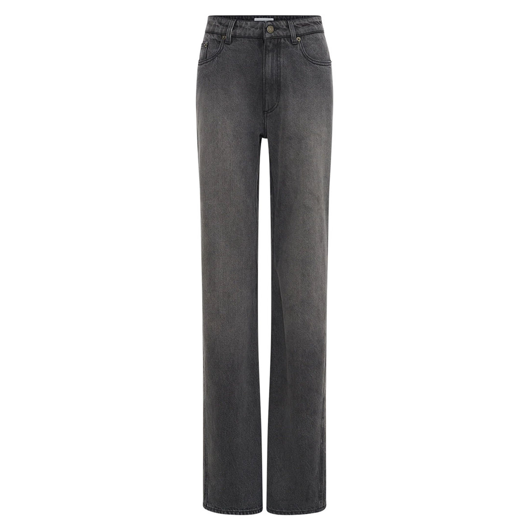 Moon Laser Grey Wash Denim High-Waist Flare Jeans