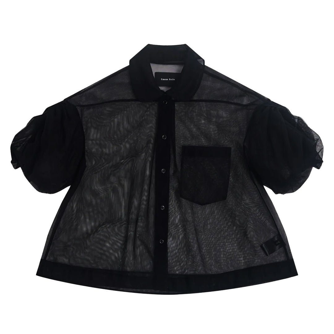 Simone Rocha - Sheer Cropped Bow Puff Sleeve Shirt