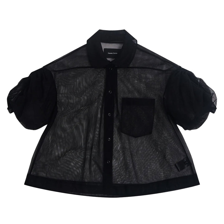 Simone Rocha - Sheer Cropped Bow Puff Sleeve Shirt