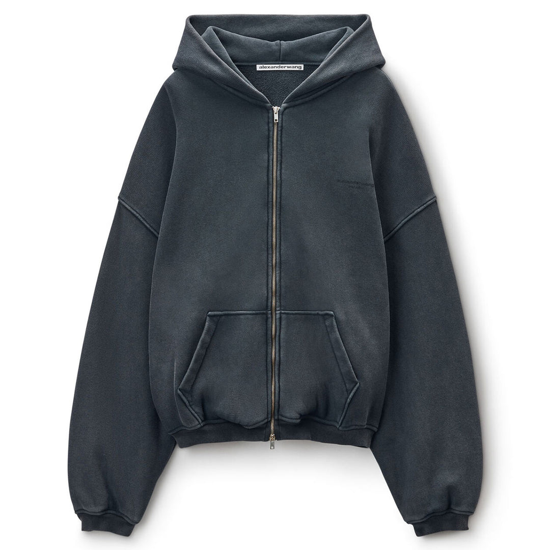 Alexander Wang - ブラック コットン ロゴ ジップアップ フーディー
