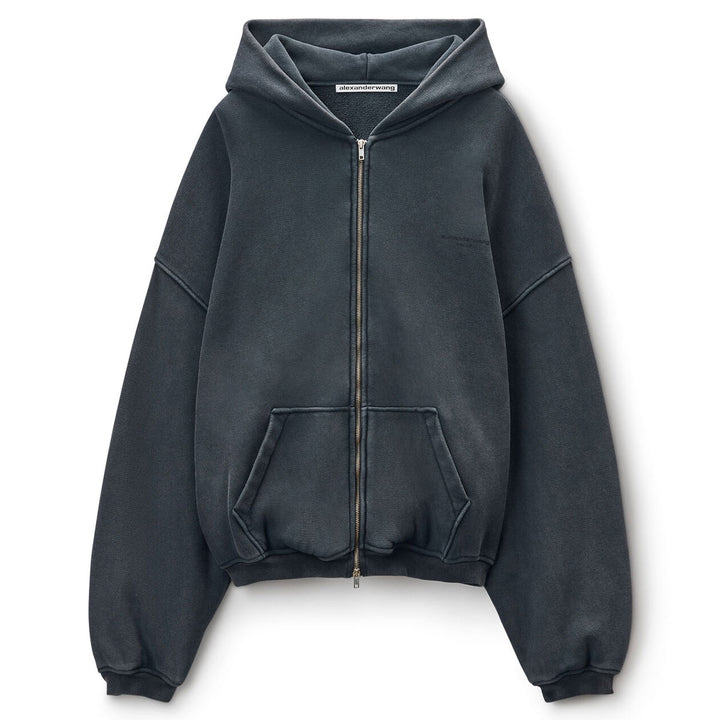 Alexander Wang - ブラック コットン ロゴ ジップアップ フーディー