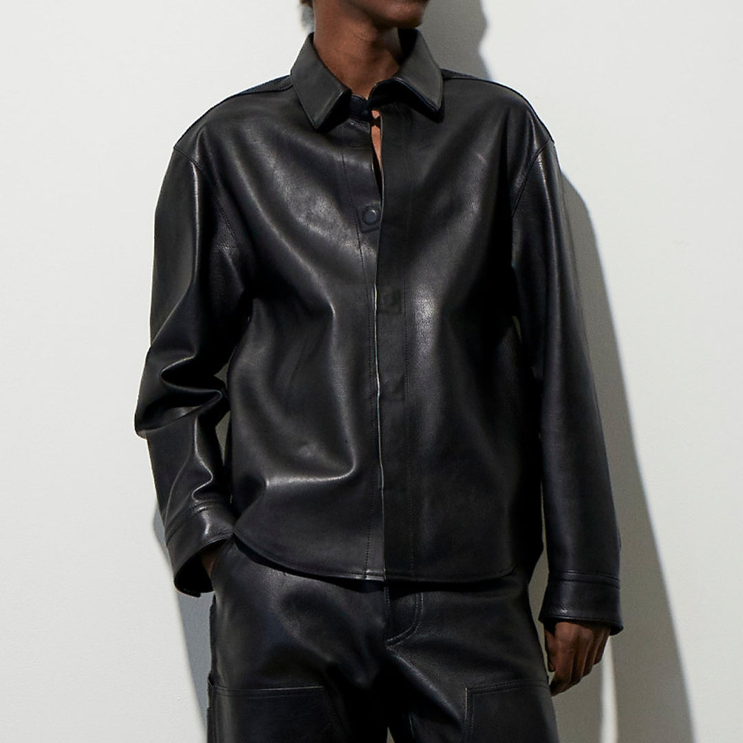 VUJADE - 【WHY限定】Dean Leather Affix Shirt in Waxed Baby Calf