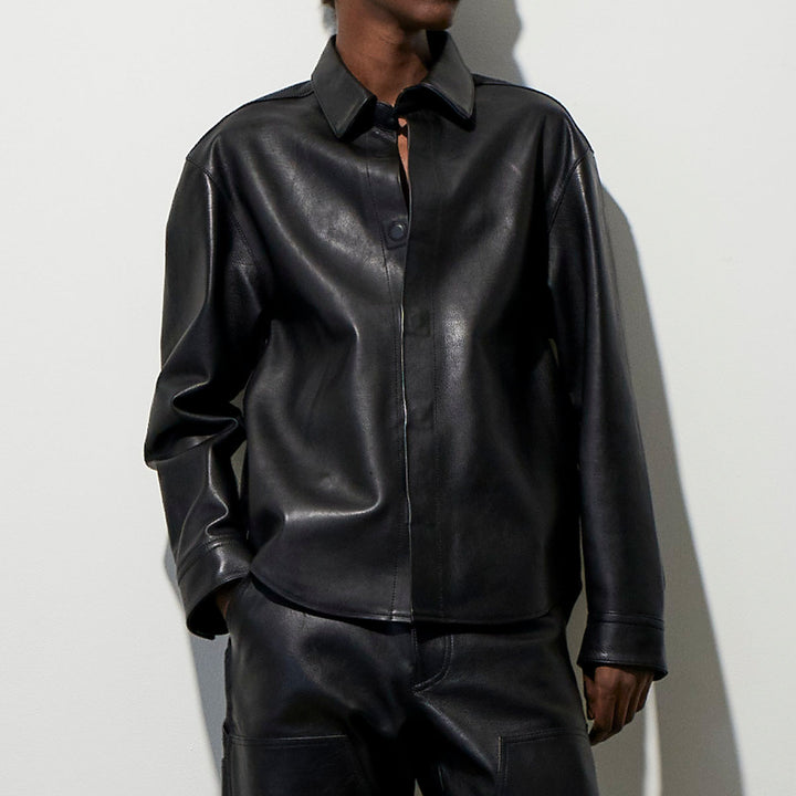 VUJADE - 【WHY限定】Dean Leather Affix Shirt in Waxed Baby Calf