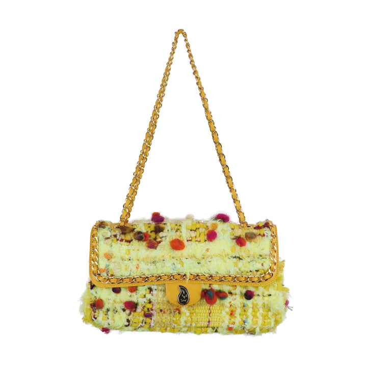 THE WORLD IS YOURS - Tweed Chain Bag 30 Hand woven fabric by Chieco hoda (GOLD)