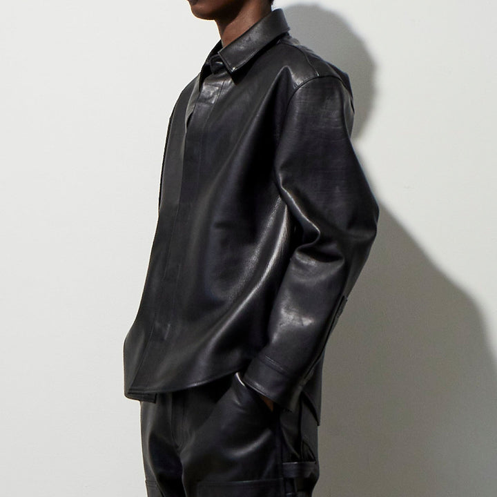 VUJADE - 【WHY限定】Dean Leather Affix Shirt in Waxed Baby Calf