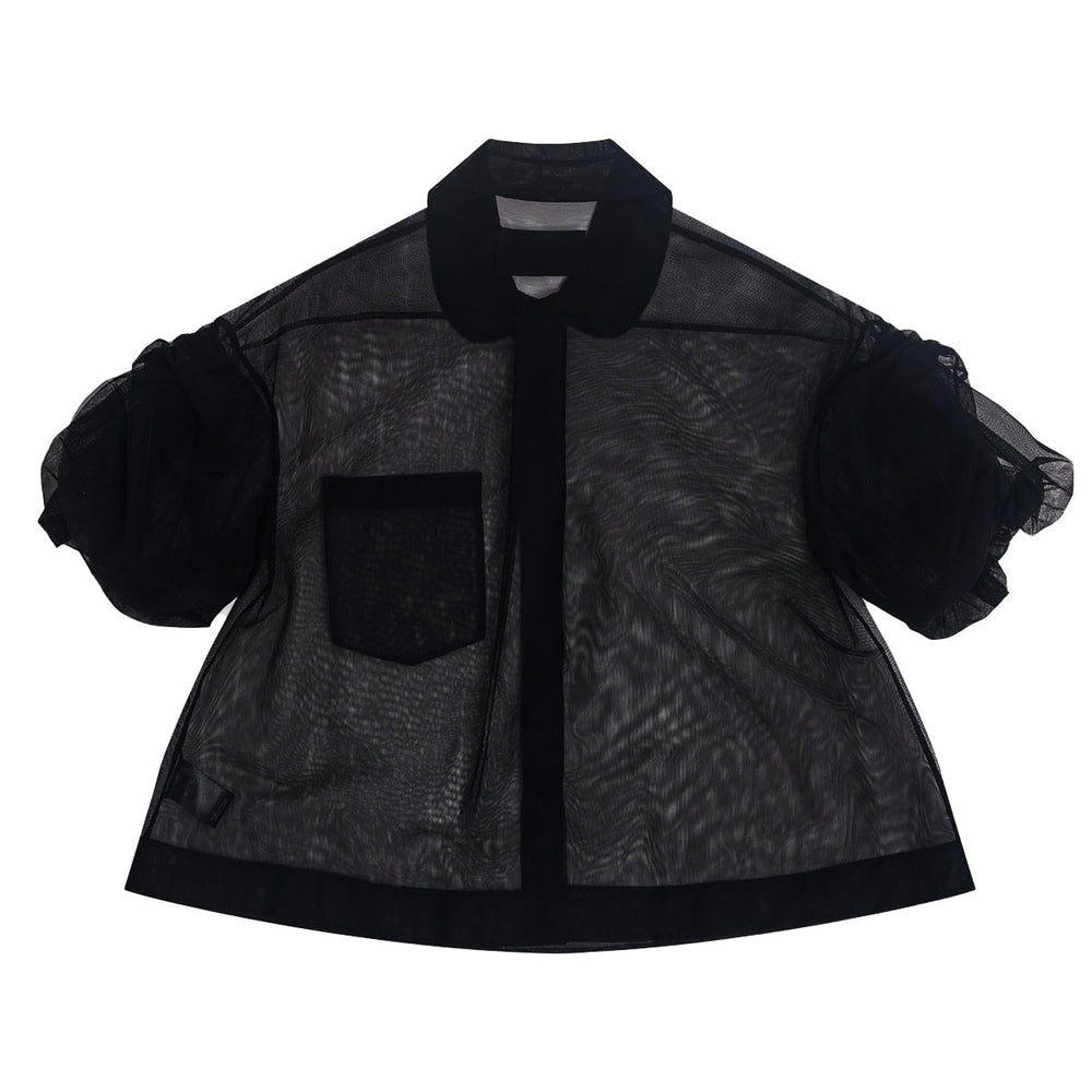 Simone Rocha - Sheer Cropped Bow Puff Sleeve Shirt