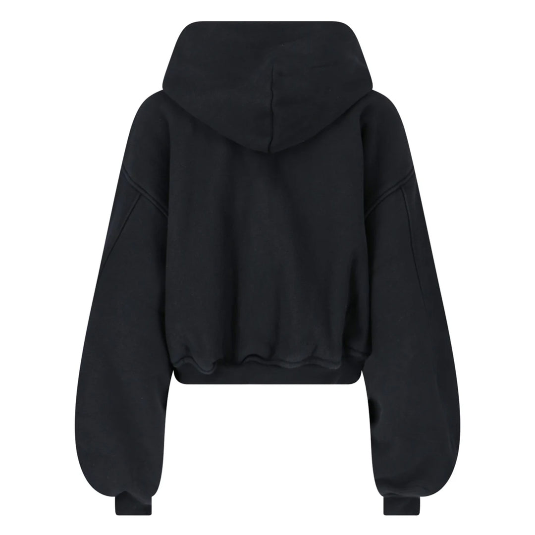 Alexander Wang - ブラック オーバーサイズ クロップド ジップアップ フーディー