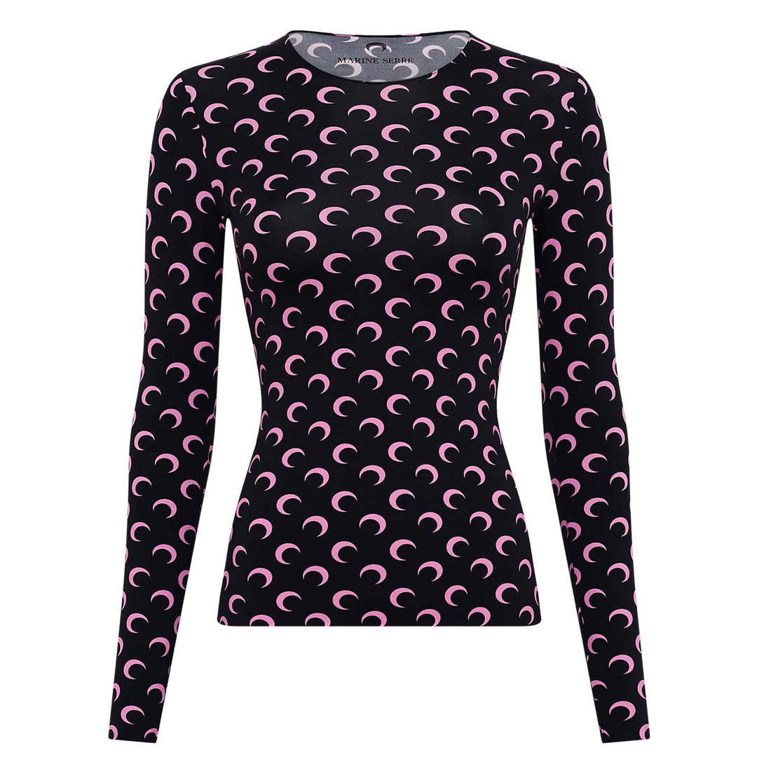 Moon Print Jersey Long Sleeve Crew Neck Top