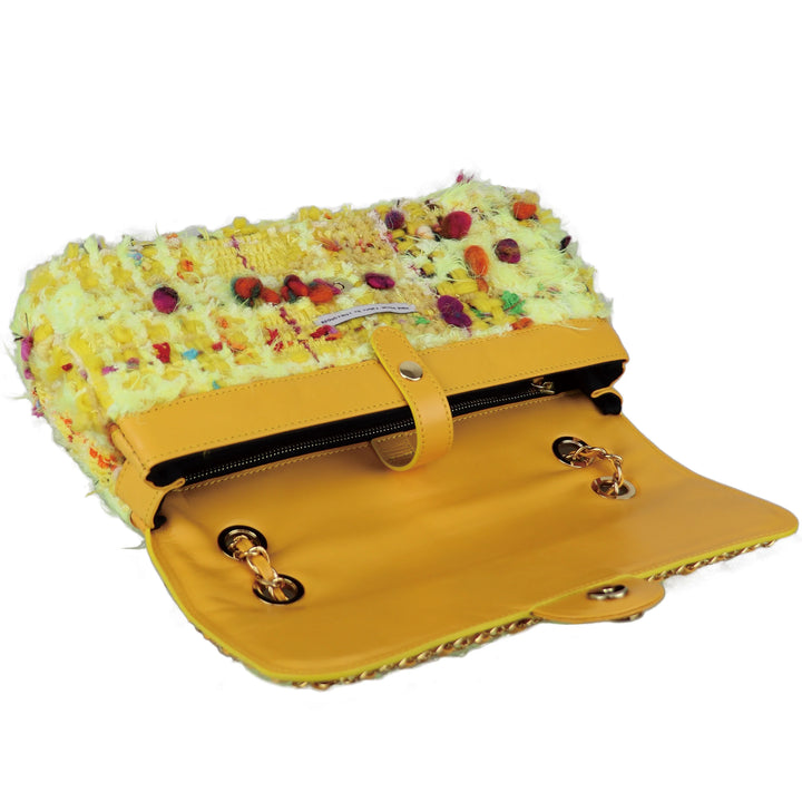 THE WORLD IS YOURS - Tweed Chain Bag 30 Hand woven fabric by Chieco hoda (GOLD)