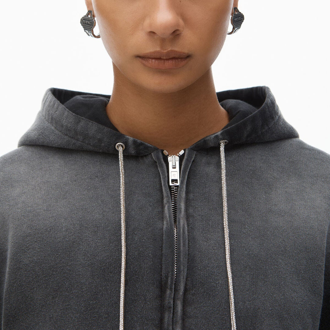 Alexander Wang - クリスタル ホットフィックス ドローコード クロップド ジップアップフーディー