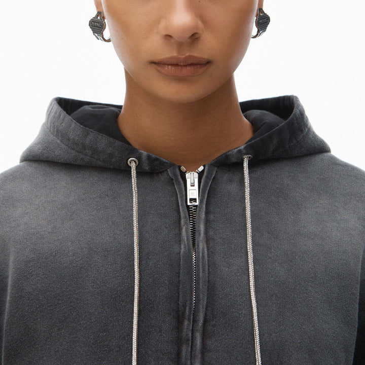 Alexander Wang - クリスタル ホットフィックス ドローコード クロップド ジップアップフーディー