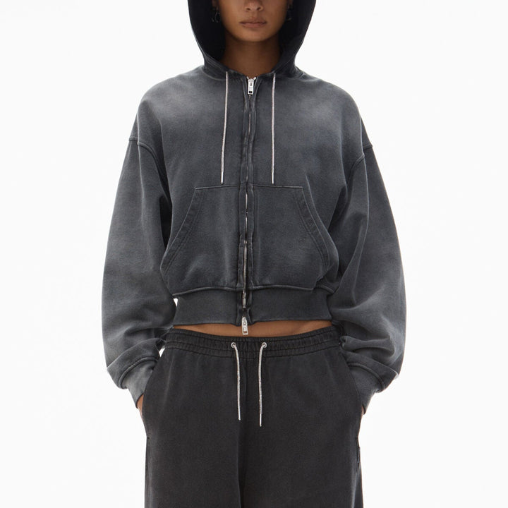 Alexander Wang - クリスタル ホットフィックス ドローコード クロップド ジップアップフーディー