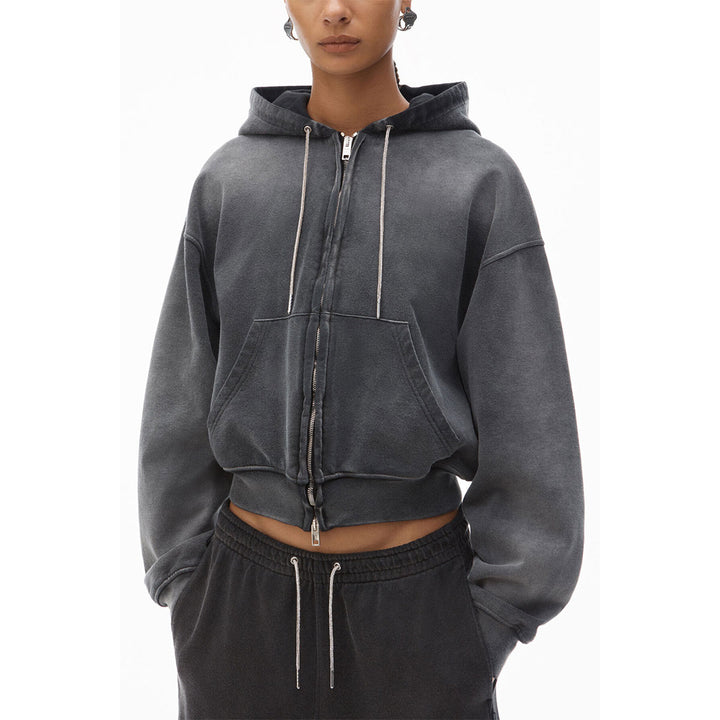 Alexander Wang - クリスタル ホットフィックス ドローコード クロップド ジップアップフーディー