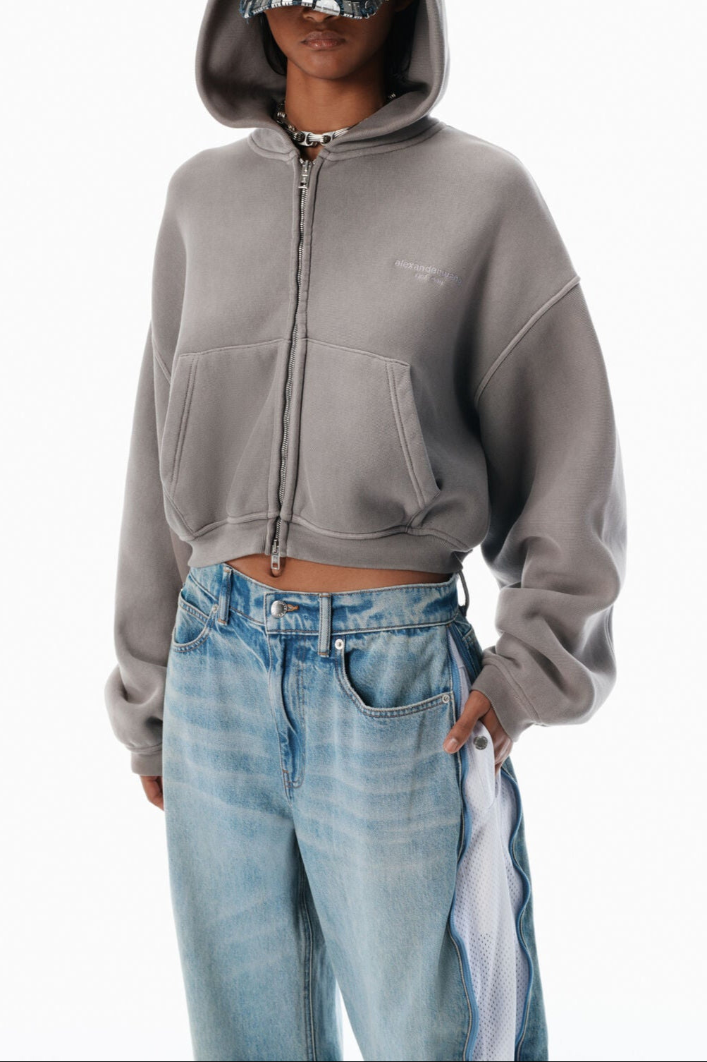 Alexander Wang - ブリーチブルー カーブドジッパー パンツ