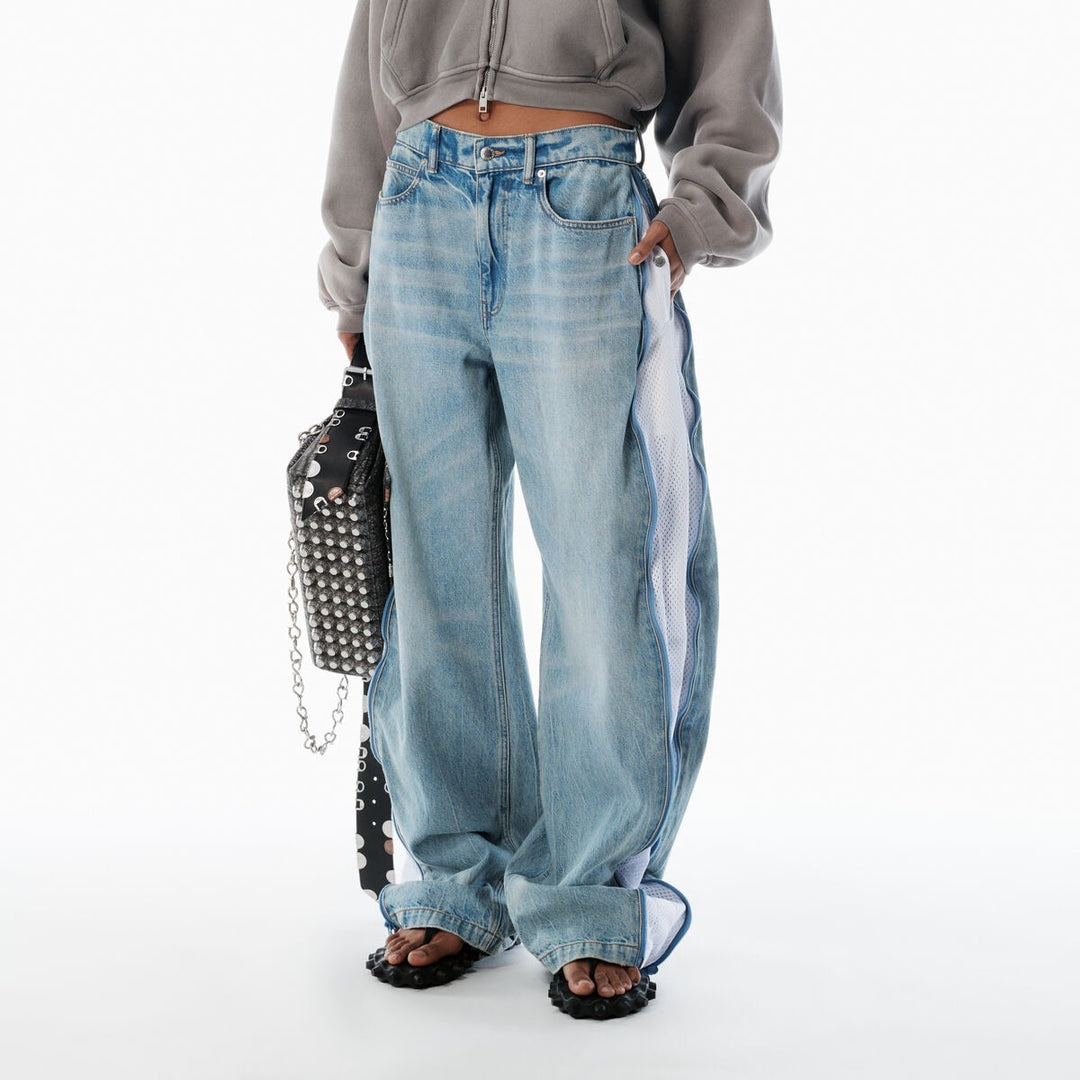 Alexander Wang - ブリーチブルー カーブドジッパー パンツ