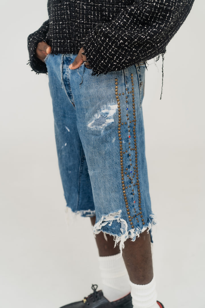 INNOCENCE NY - BAGGY STUDS DENIM  SHORTS【34】