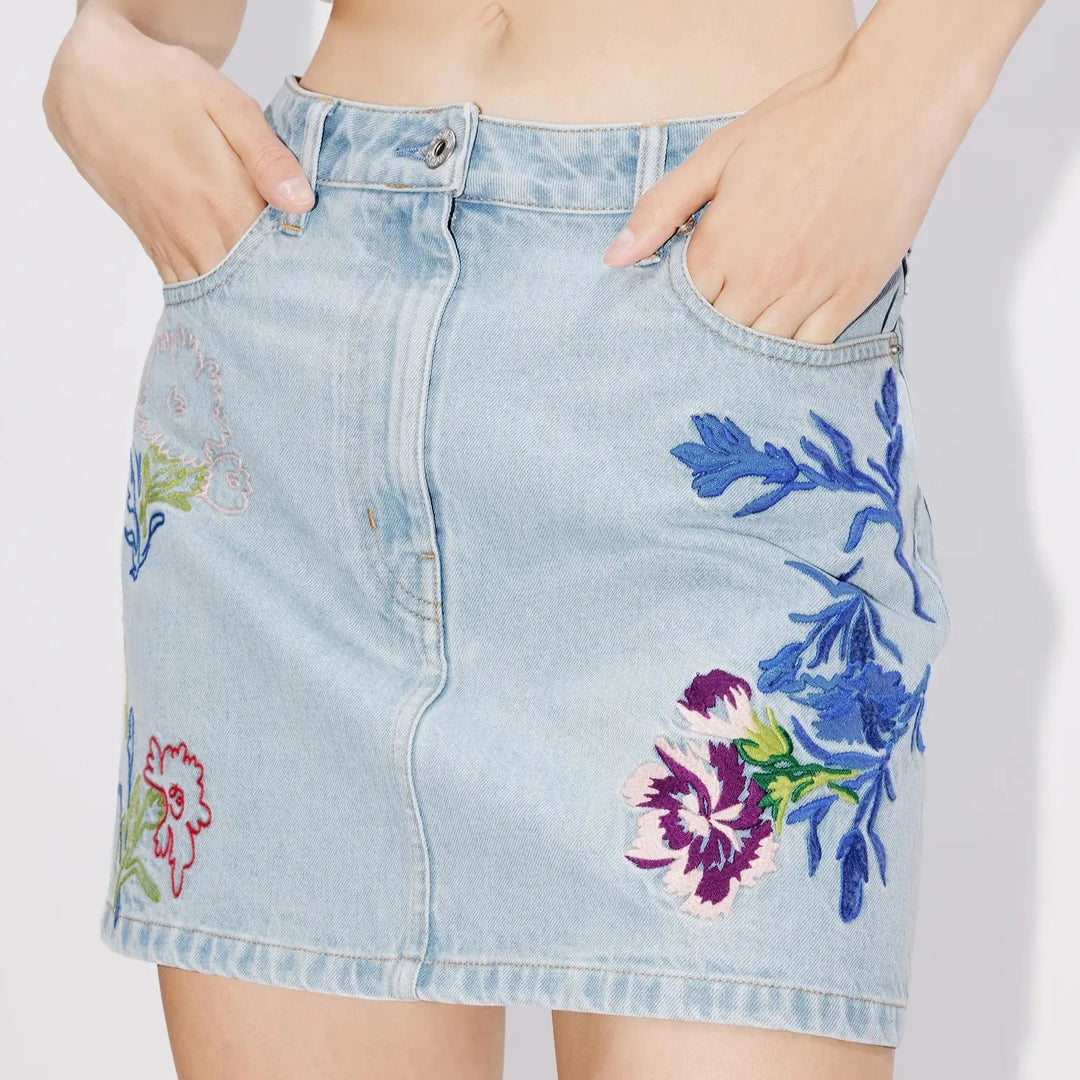 KENZO - 'KENZO DRAWN FLOWERS' エンブロイダリー ミニスカート