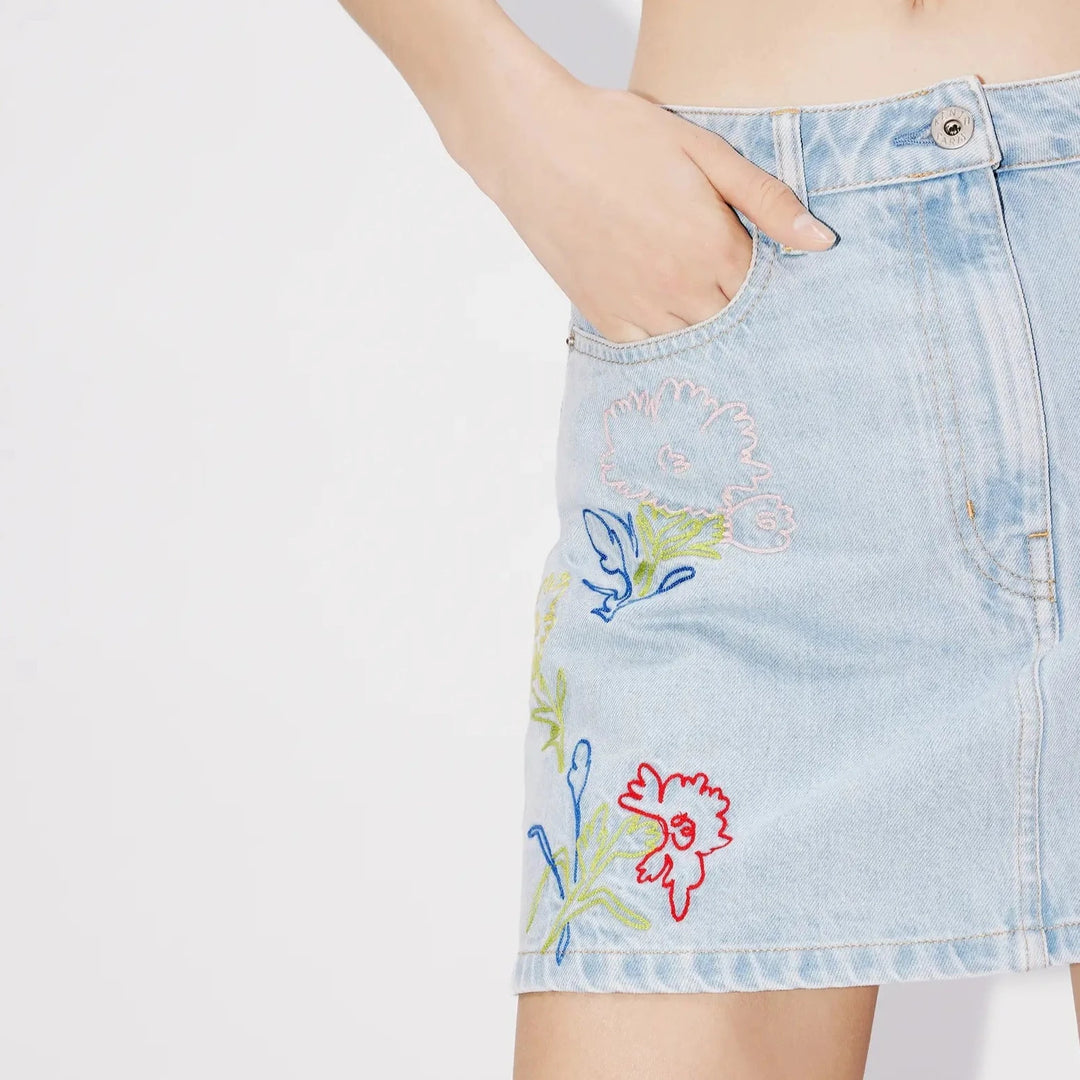 KENZO - 'KENZO DRAWN FLOWERS' エンブロイダリー ミニスカート