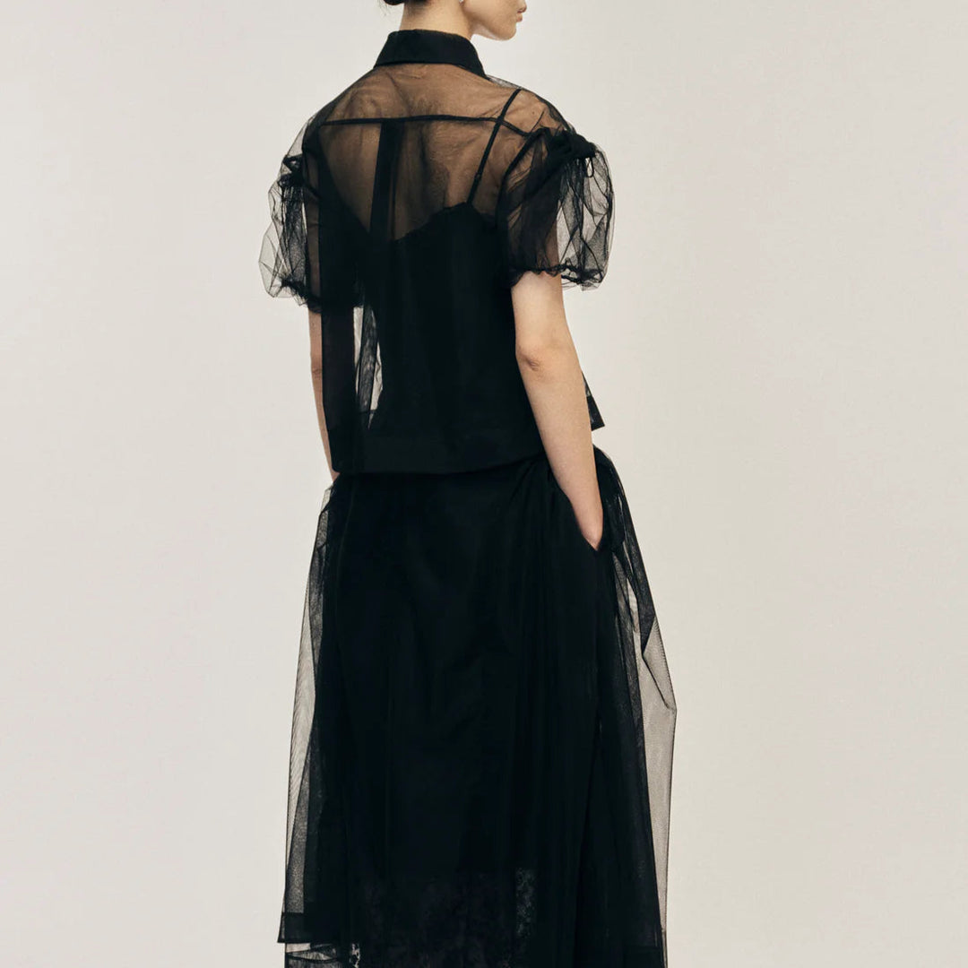 Simone Rocha - Sheer Cropped Bow Puff Sleeve Shirt
